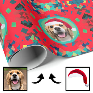 Unique Holiday Dog Photo First Pet Gift Santa Hat Wrapping Paper