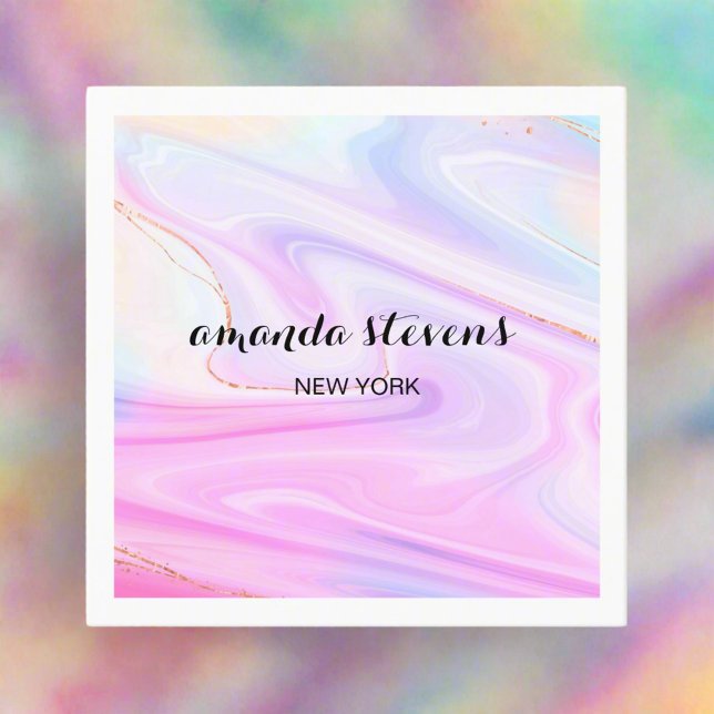 Unique Holographic Rainbow Watercolor Neon Script Square Business Card (Creator Uploaded)