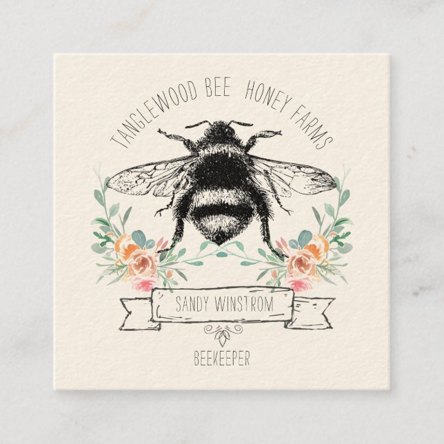 Unique Honey Bee Apiary Beekeeper Square Business Card (Front)