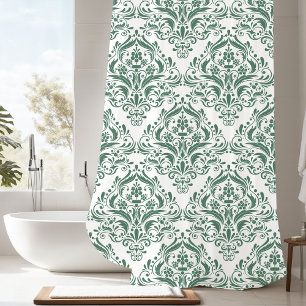Unique Hunter Green & White Classic Damask Pattern Shower Curtain