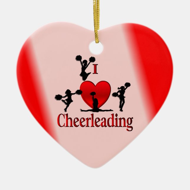 Unique I Heart Cheerleading Design Ceramic Tree Decoration (Front)