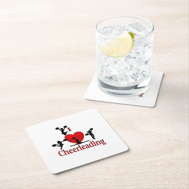 Unique I Heart Cheerleading Square Paper Coaster (Insitu)