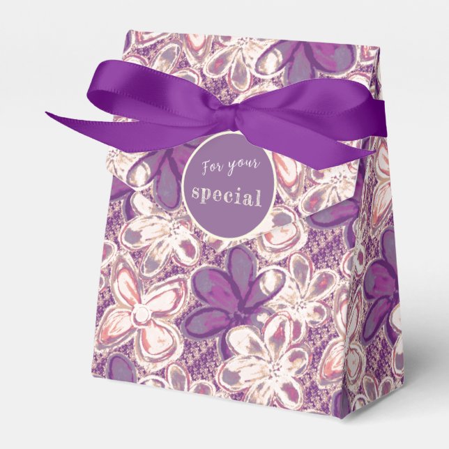 Unique in glam/purple floral  favour box (Front Side)