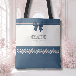 Unique Indigo Blue Bow Flute Music Tote Bag