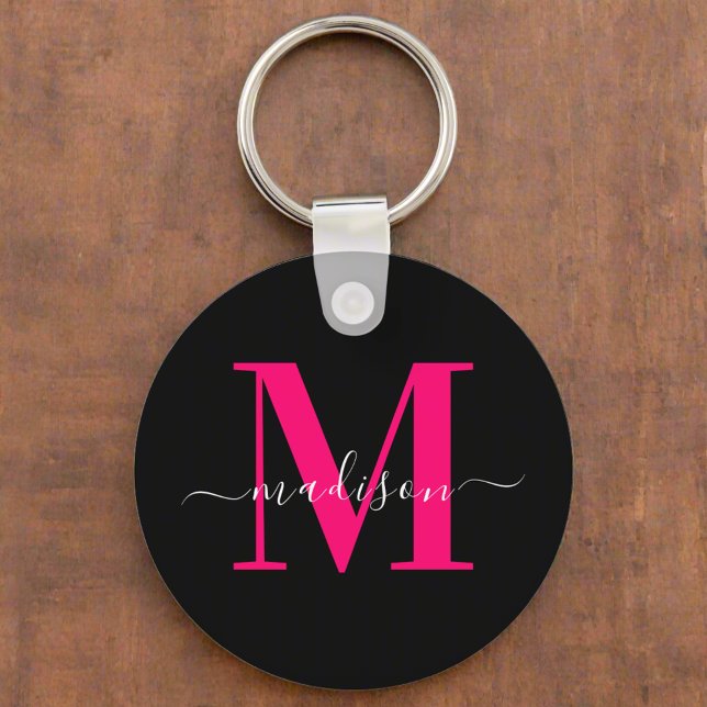 Unique Initial Name l Black & Bold Pink Monogram Key Ring (Creator Uploaded)
