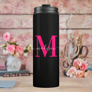 Unique Initial Name l Bold Pink & Black Typography Thermal Tumbler