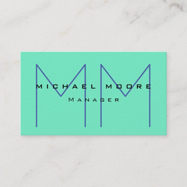 Unique Initials Monogram Cute Blue Colour Business Card (Front)