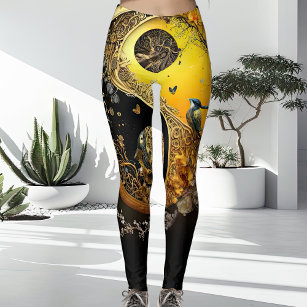 Unique Intricate Spiritual Yellow and Black Ladies Leggings