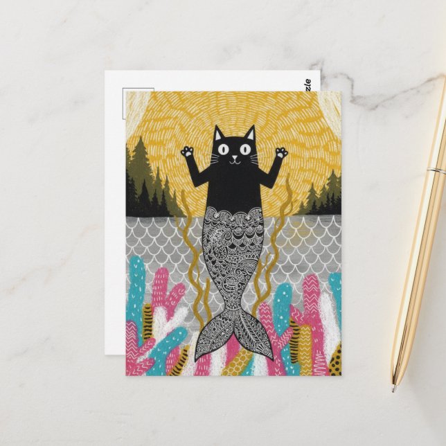 Unique Kitty Mermaid Postcard (Front/Back In Situ)
