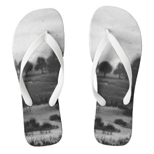 unique lanscape black and white abstract thongs
