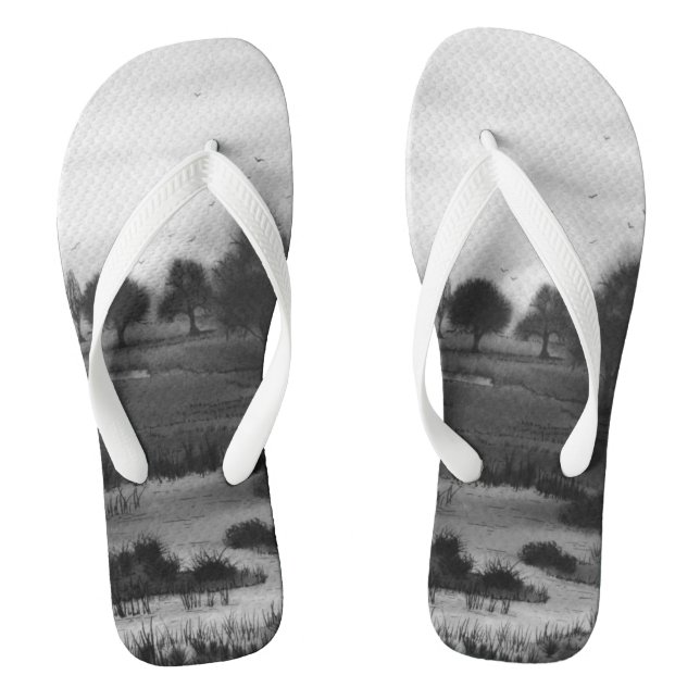 unique lanscape black and white abstract thongs (Footbed)