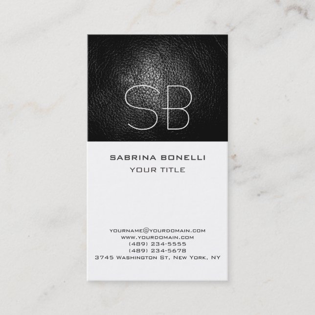 Unique Leather Effect Monogram White Business Card (Front)