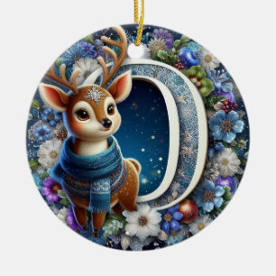 Unique Letter O, reindeer, Christmas Ceramic Ornament