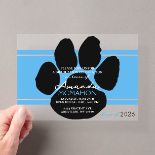 Unique Light Blue & Black Graduation Pawprint Acrylic Invitations