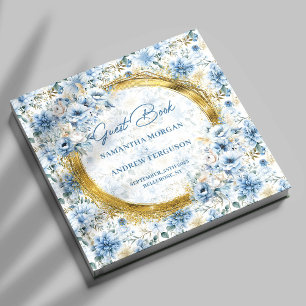 Unique Light Blue Gold Glitter Wedding Guest Book