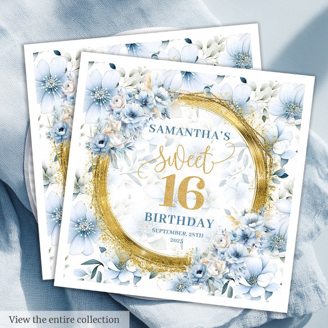 Unique Light Blue Sweet Sixteen Gold Glitter   Napkin (Unique Light Blue Sweet Sixteen Gold Glitter Napkins)