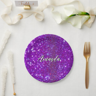 Unique Light Purple Blurry Glitter Sparks Paper Plate