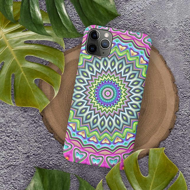 Unique Lime Green Turquoise Pink Mandala Art Case-Mate iPhone Case (Creator Uploaded)