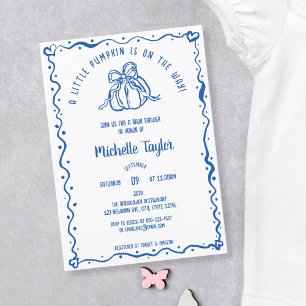 Unique Little Pumpkin French Blue Baby Shower Invitation