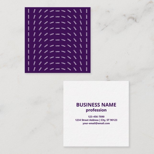 Unique Logo or Any Uploaded Image Pattern | Purple Square Business Card (Front/Back)