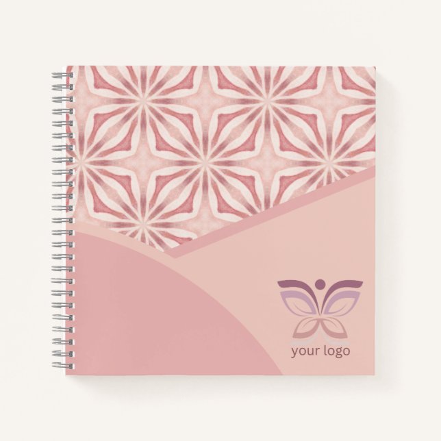 Unique Logo or QR Code Pink Geometric Pattern Notebook (Front)