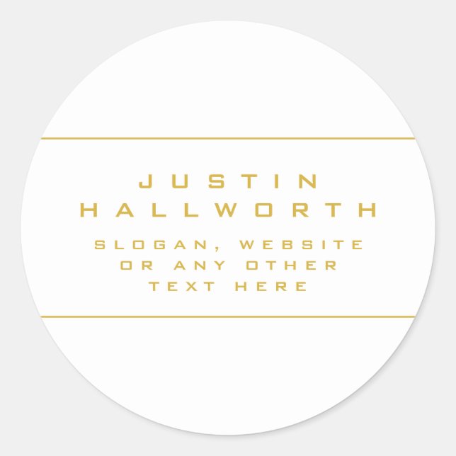 Unique Looking White & Gold Classic Round Sticker (Front)