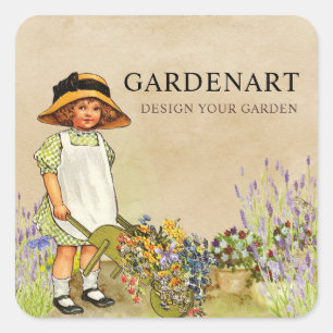 Unique Lovely Vintage Watercolor Garden Custom Square Sticker