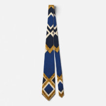 Unique Luxury Gold Blue Print Neck Tie