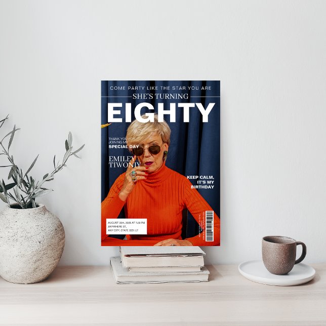 Unique Magazine 80th Birthday Custom Photo Invitation (Creator Uploaded)