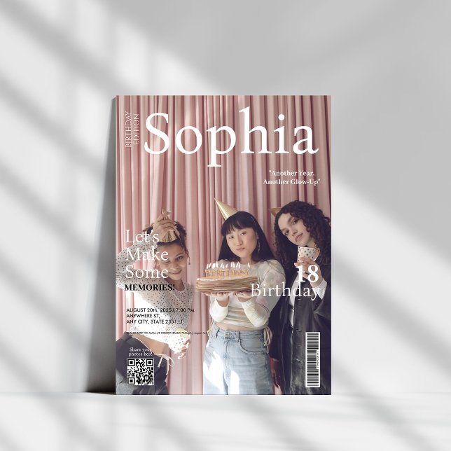 Unique Magazine cover qr code 18th Birthday Invitation (Creator Uploaded)