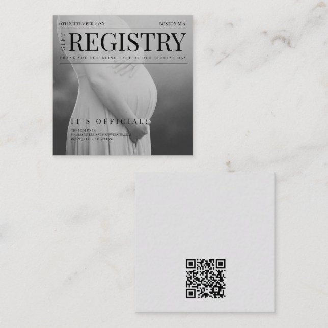 Unique Magazine Photo Baby Shower Gift Registry Enclosure Card (Front/Back)