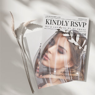 Unique Magazine Style Editorial Photo Wedding RSVP Enclosure Card