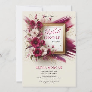 Unique magenta pink flowers gold frame Bridal Invitation