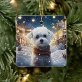 Unique Maltese Christmas, Gift For Dog Lovers Ceramic Ornament