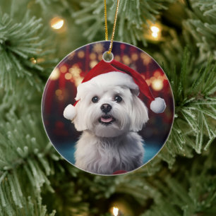 Unique Maltese Christmas, Gift For Dog Lovers Ceramic Ornament