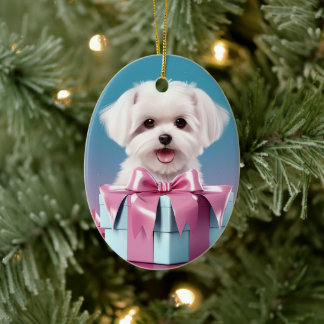 Unique Maltese Christmas, Gift For Dog Lovers Ceramic Ornament