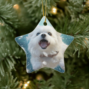 Unique Maltese Christmas, Gift For Dog Lovers Ceramic Ornament