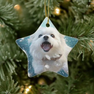 Unique Maltese Christmas, Gift For Dog Lovers Ceramic Ornament