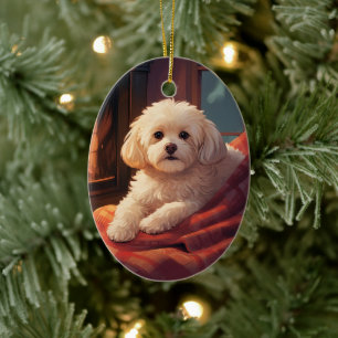 Unique Maltese Christmas, Gift For Dog Lovers Ceramic Ornament
