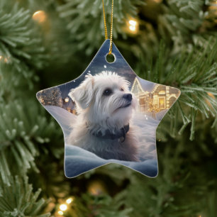 Unique Maltese Christmas, Gift For Dog Lovers Ceramic Ornament