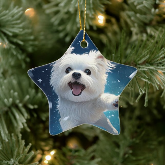 Unique Maltese Christmas, Gift For Dog Lovers Ceramic Ornament (Tree)