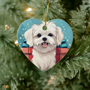 Unique Maltese Christmas, Gift For Dog Lovers Ceramic Ornament