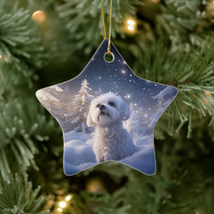 Unique Maltese Christmas, Gift For Dog Lovers Ceramic Ornament