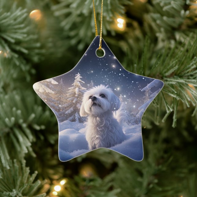 Unique Maltese Christmas, Gift For Dog Lovers Ceramic Ornament (Tree)