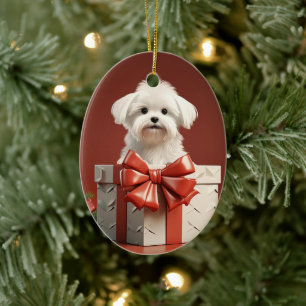Unique Maltese Christmas, Gift For Dog Lovers Ceramic Ornament