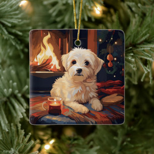 Unique Maltese Christmas, Gift For Dog Lovers Ceramic Ornament