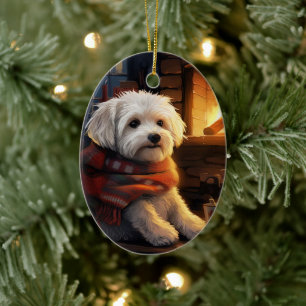 Unique Maltese Christmas, Gift For Dog Lovers Ceramic Ornament
