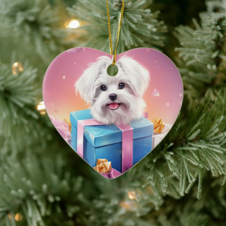 Unique Maltese Christmas, Gift For Dog Lovers Ceramic Ornament