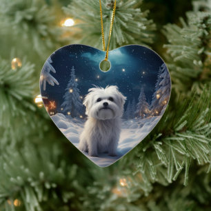 Unique Maltese Christmas, Gift For Dog Lovers Ceramic Ornament