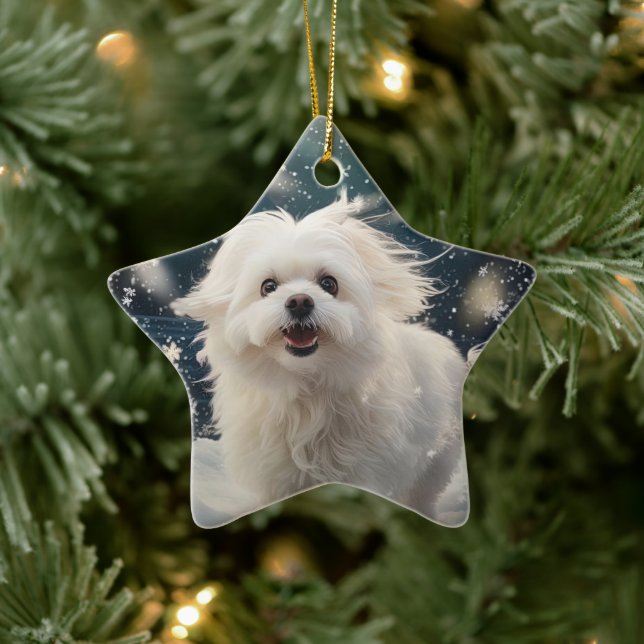 Unique Maltese Christmas, Gift For Dog Lovers Ceramic Ornament (Tree)
